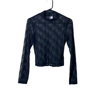 Y2K Sheer Lace Top Women Small FairyGrunge Goth Witchy Black Lace Rave‎ Festival